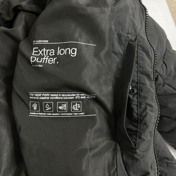 ZARA TRF Extra Long Black Puffer Coat Hooded Maxi Down Jacket S Water Repellent - Picture 8 of 16